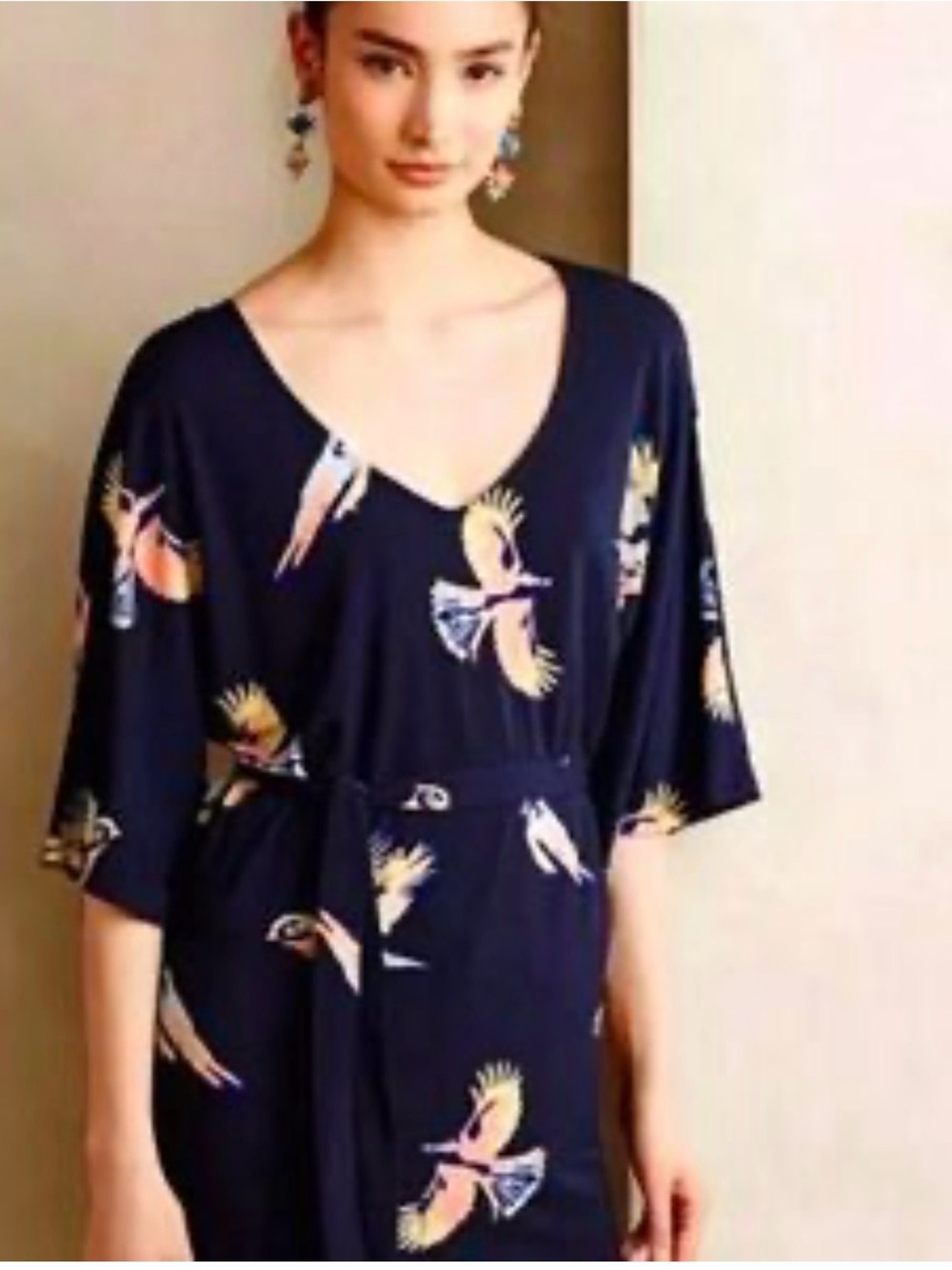 Anthropology Navy Bird-Print Women's top